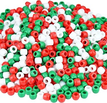 1000 Pcs Christmas Beads Assorted Opaque Round Plastic Beads for Home Decor Necklaces Bracelets Earrings DIY Crafts Red Green White