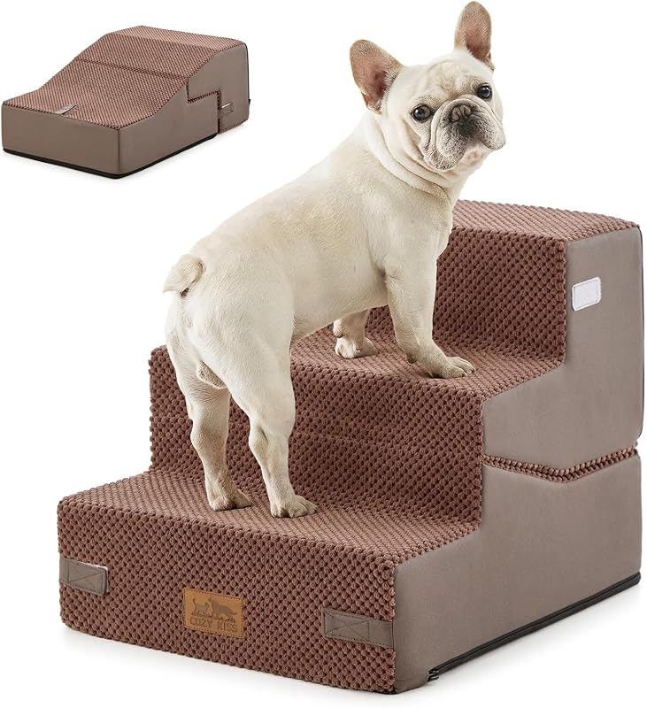 Escada e Rampa 2 em 1 para Cães Pequenos COZY KISS, 3 Degraus, Marrom