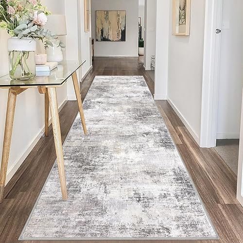 Miniatura 617 de IOHOUZE Alfombra pequeña abstracta de 2 x 3 pies, alfombra de entrada lavable para entrada interior, alfombras con respaldo de goma, alfombra gris