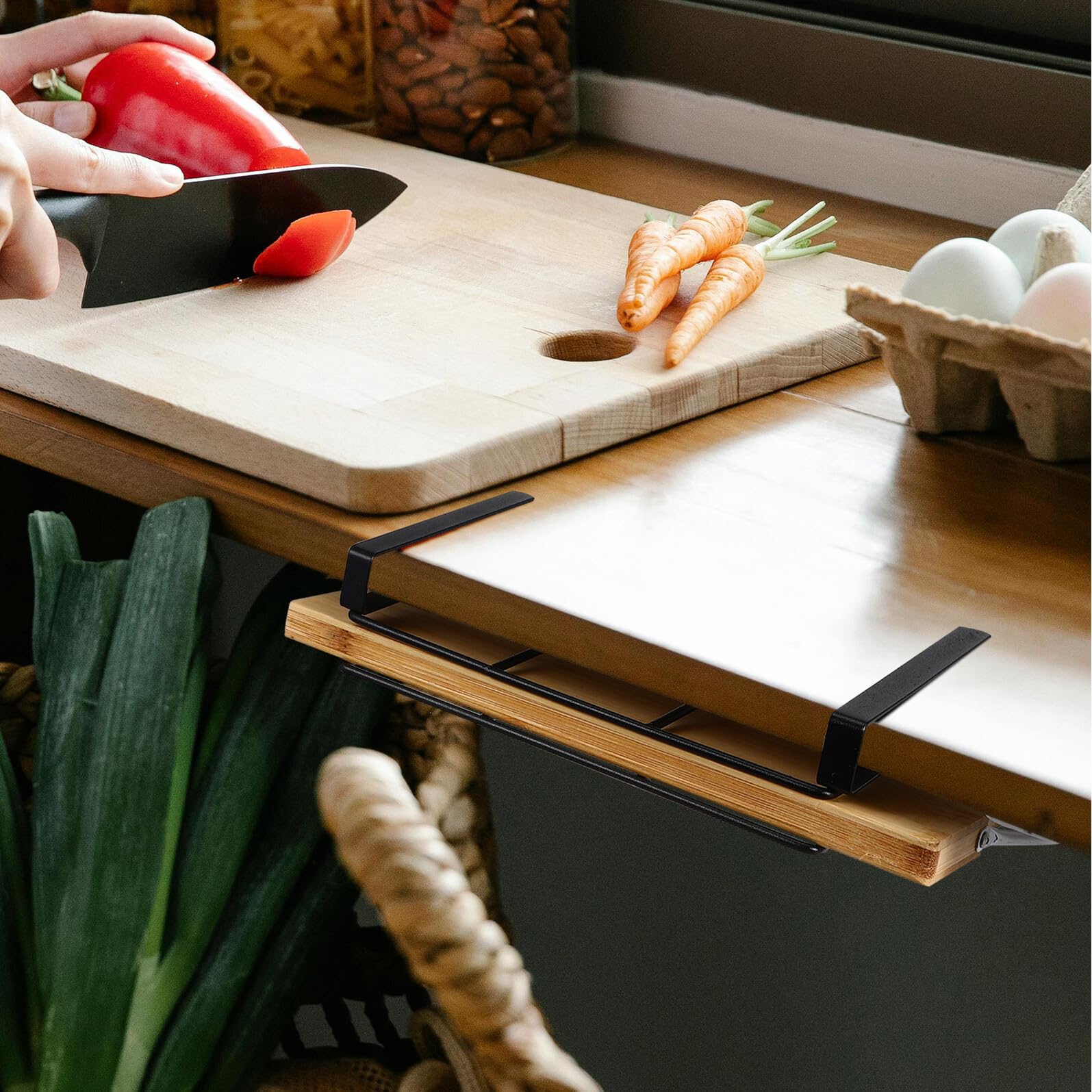 BESTYASH Organizzatore da Cucina Sottomensola in Acciaio Inox Nero Ganci Multipli e Installazione Rapida, Scaffale Salvaspazio per Cucine e Uffici