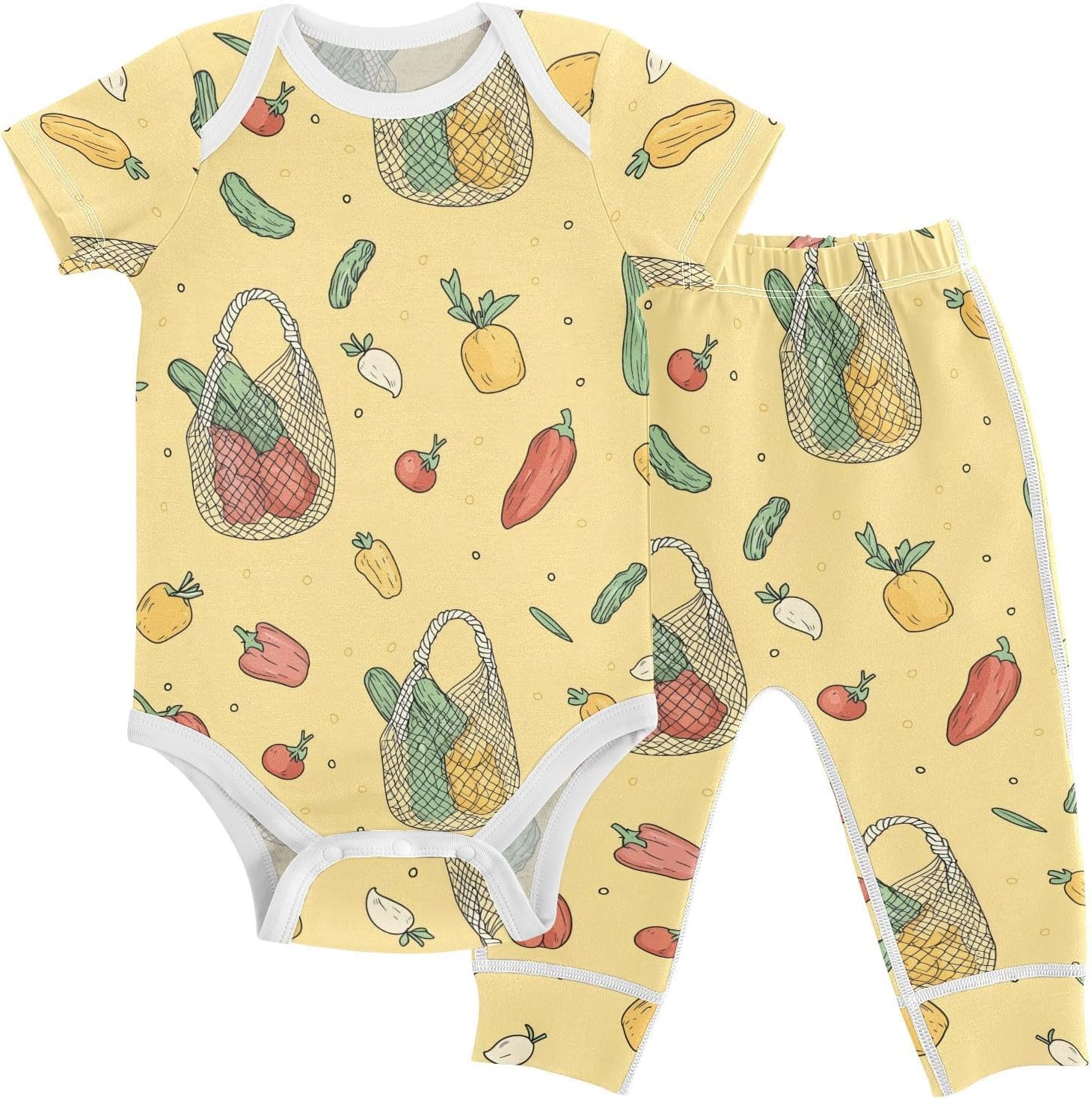 vvfelixl Baby Clothes Net Bag Veggies Yellow Baby Bodysuits Set Unisex Short Sleeve Babys Pants Sets 0-3M