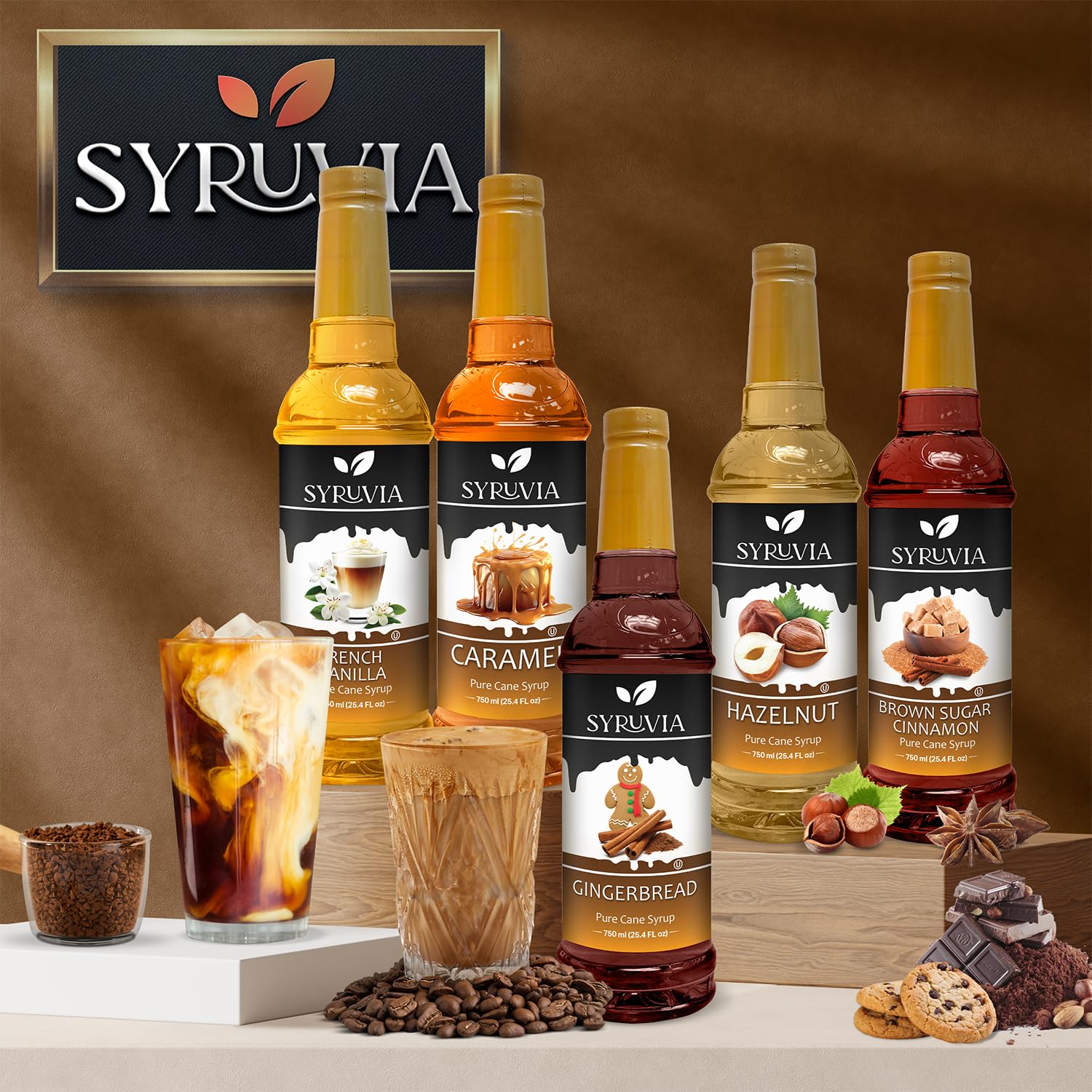 Chai Tea Syrup by Syruvia 6-Pack, 25.4 fl oz, Wholesale Coffee Syrup Shops, Cafes, Baristas, Bistros, & Beverage Bars, Bulk Kosher & Gluten-Free