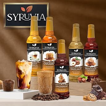 Butterscotch Syrup by Syruvia 4-Pack, 25.4 fl oz, Wholesale Coffee Syrup Shops, Cafes, Baristas, Bistros, Beverage Bars, Bulk Kosher & Gluten-Free