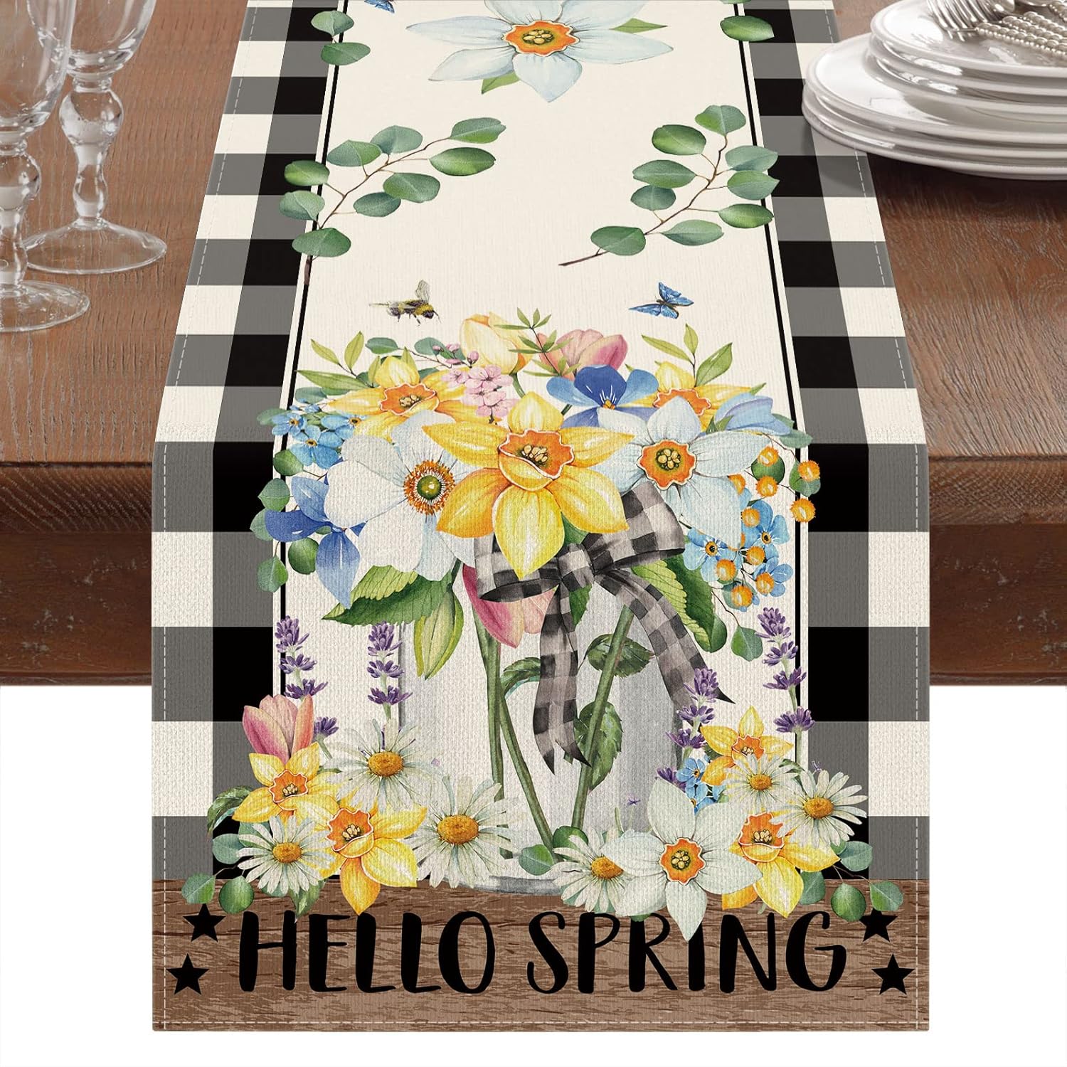 CMEGKE Spring Table Runner, Buffalo Spring Floral Table
