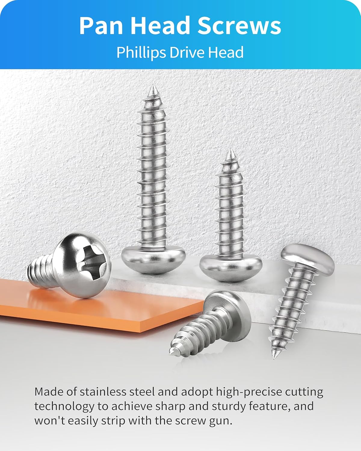 500Pcs 304 Stainless Steel Wood Screws Assortment Kit,#4#6#8#10#12 Assorted Screws,Phillips Drive Pan Head Sheet Metal Screw Self Tapping Screws Set, Length 3/8" to 2" (Silver-Pan Head 500PCS)