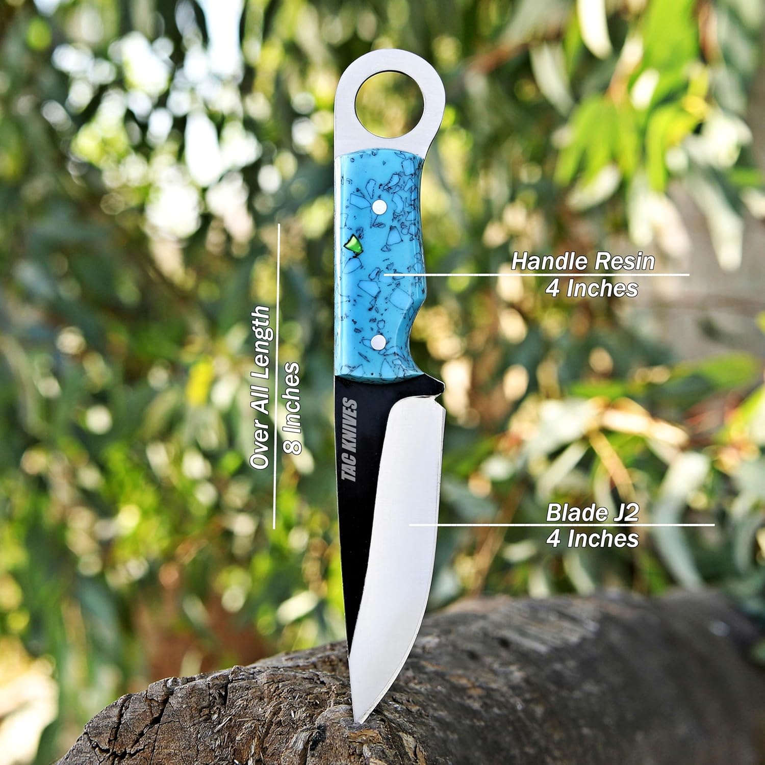 TAC KNIVES 8'' Full Tang Fixed Blade Outdoor Camping Hunting Knife In Sheath Gift For Him 1095 High Carbon Steel SKINNER Knife Gift Cowboy knives Pancake leather sheath (RESIN 401)