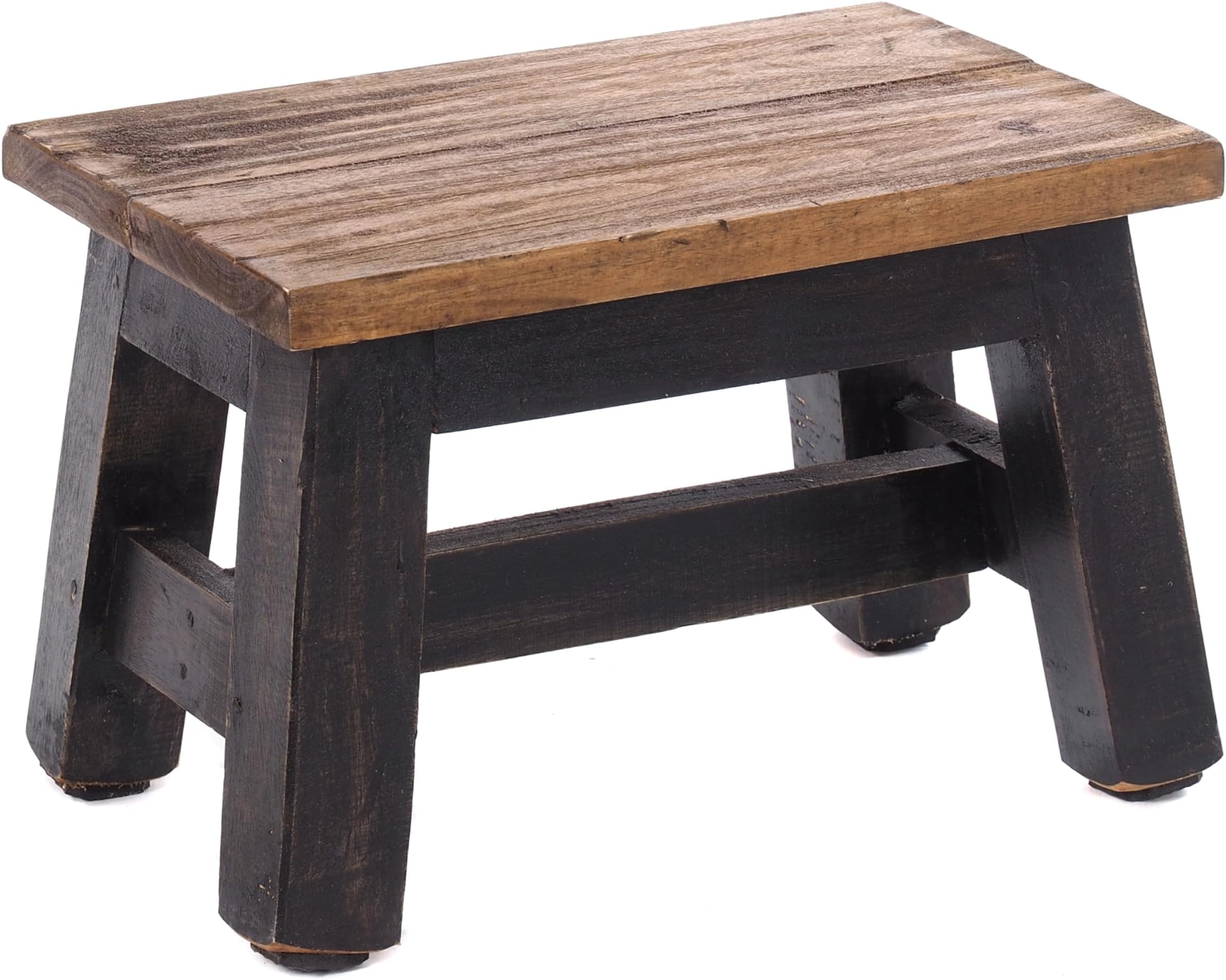 DESIGN DELIGHTS RUSTIC FOOTSTOOL MONTE | 21x30x20 cm (HxWxD), recycled mahogany wood | wooden stool | Colour: 04 black-natural