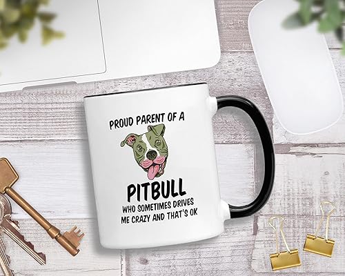 Miniatura 2 de Casitika Taza Pitbull. Taza de café Pit Bull Dad de 11 onzas. Orgulloso padre de un perro Pitbull que a veces me vuelve loco y eso está bien. Regalo
