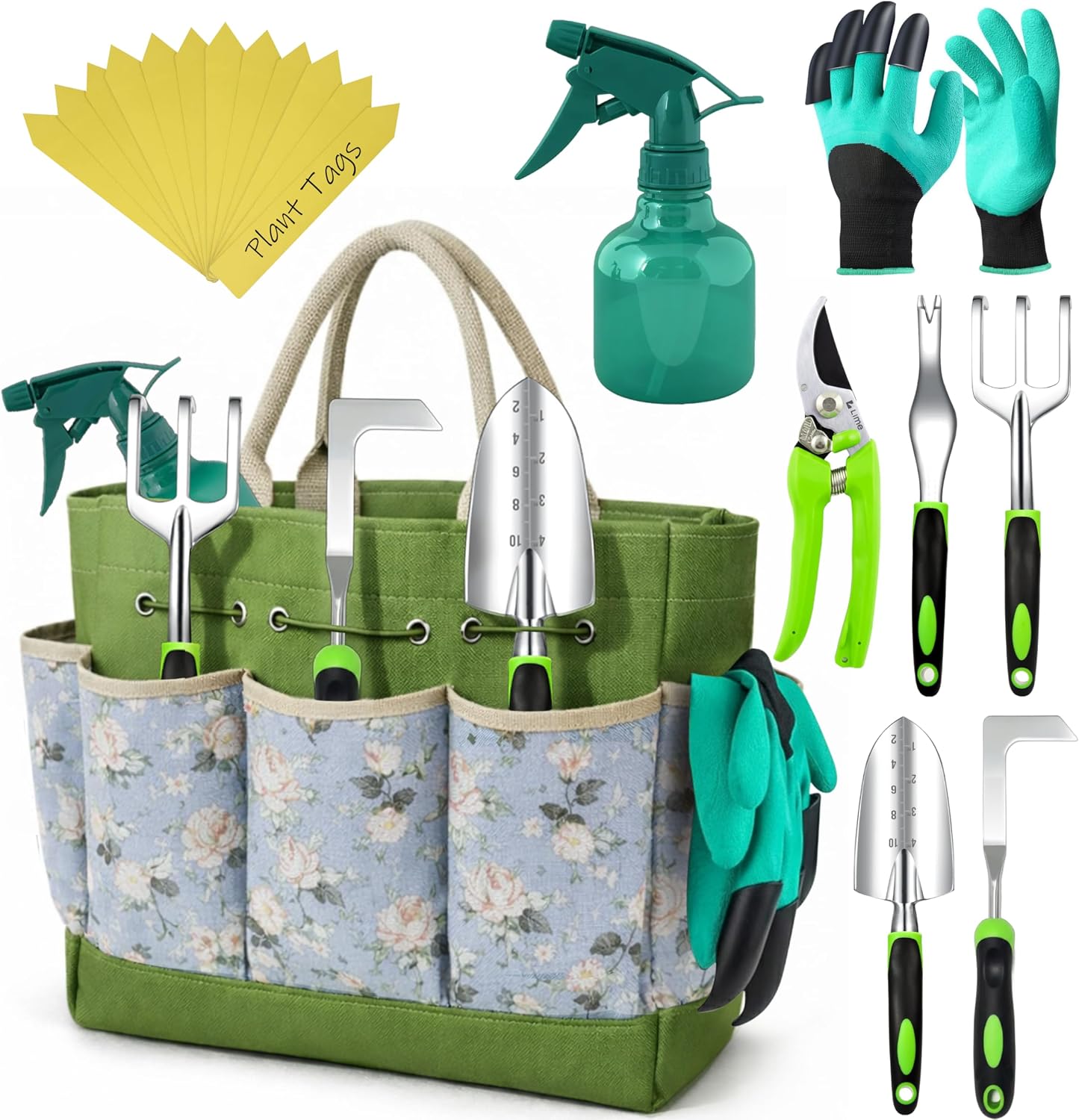 Heavy Duty Gardening Tools – Gardening Gifts for Women, Men, Mom, Dad – Durable, Ergonomic Garden Tools Set (Floral)