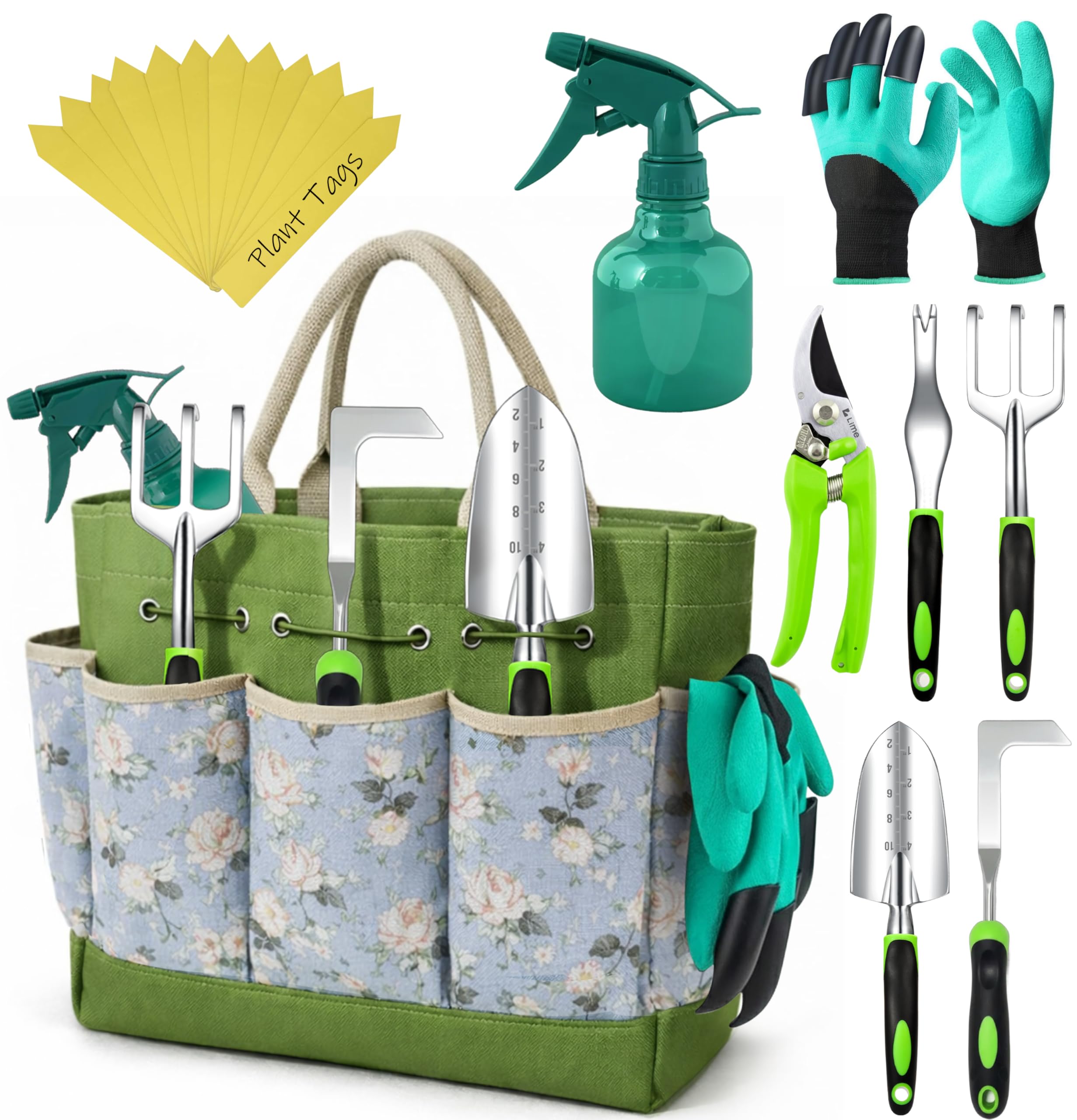 Juego de 22 herramientas de jardín resistentes, a prueba de óxido, suministros de jardinería duraderos, herramientas manuales ergonómicas de jardinería, regalos de jardinería ideales para mujeres