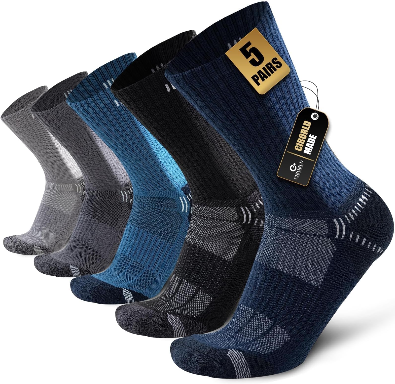 Circorld Mens Socks Wicking Breathable Cushion Crew Socks Men Women Anti-Blister Athletic Socks Multipack for Everyday Wear Running Work Walking Cycling Sports Hiking 5 Pairs 5-8 9-11 12-14