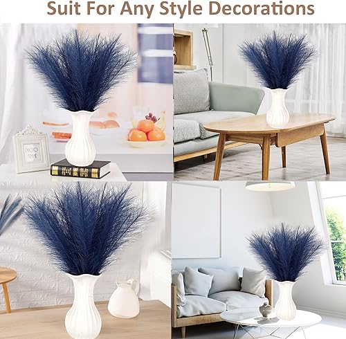 Miniatura 6 de Acfruits Decoración de hierba de las pampas azul marino, 30 piezas de 17 pulgadas de hierba de pampa sintética, arreglo floral de pompas y relleno