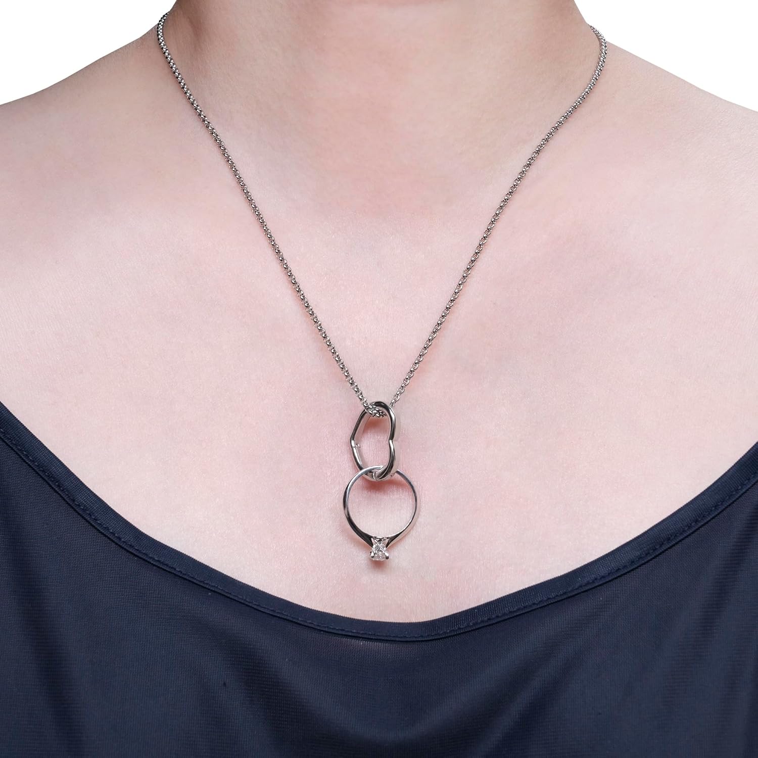 Adjustable Ring Holder Necklaces for Mom, Cute Heart Stainless Steel Wedding Engagement Ring Chain for Women Men - Image 7