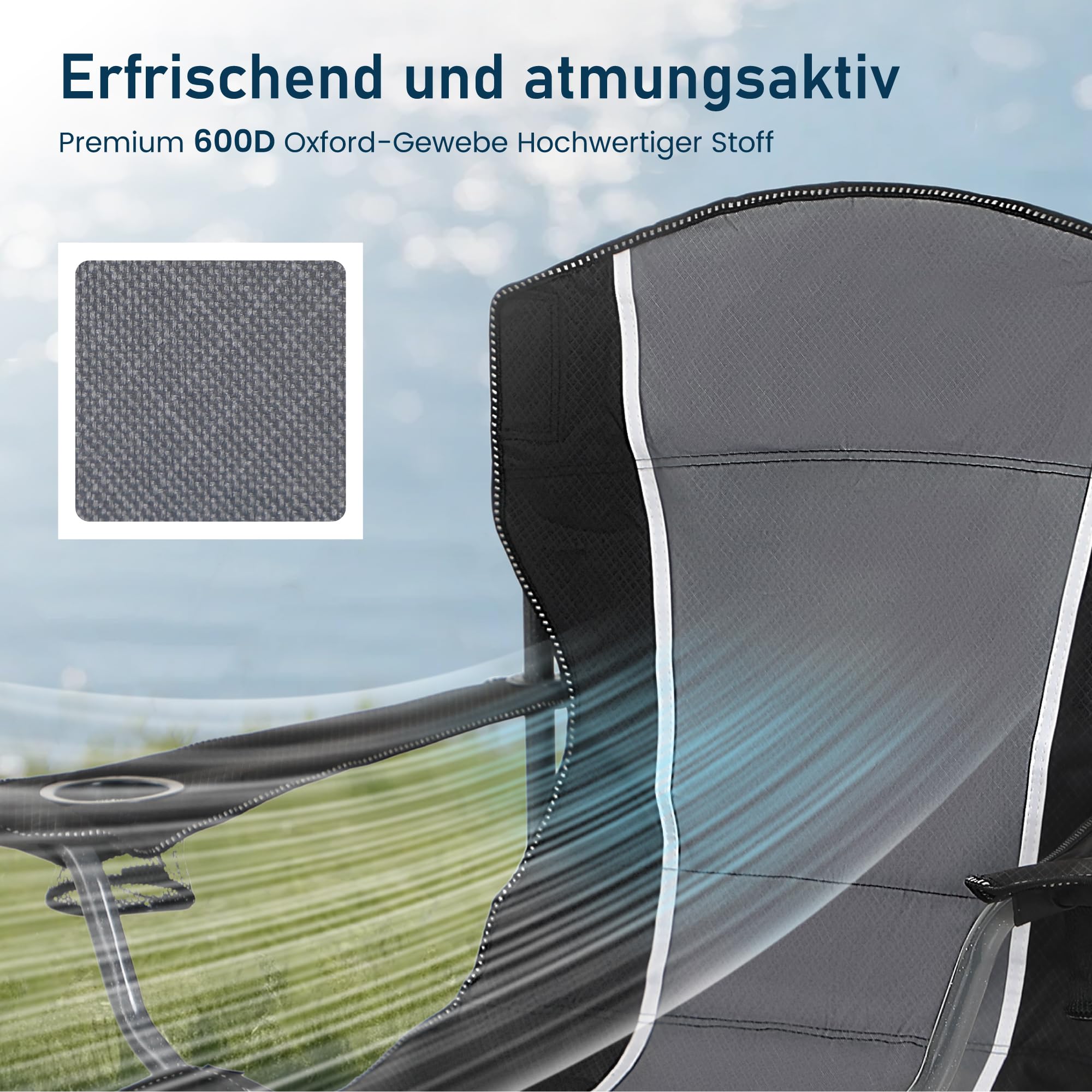 HIGH POINT SPORTS Campingstuhl Faltbar Angelstuhl Klappbar 160 kg Belastbar Klappstuhl mit Armlehne Getränkehalter Stahlrahmen Tragbar Campingsessel
