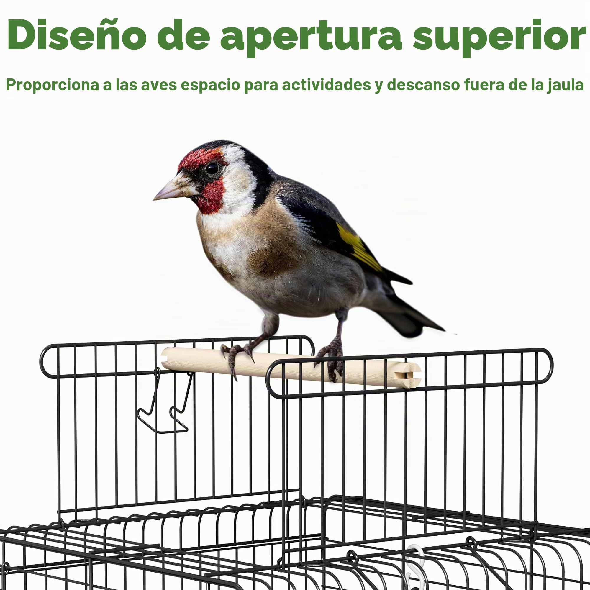 Froadp Pajarera con techo abierto, jaula de metal con barras de madera y comederos, jaula para pájaros, jaula para loros, palomas, periquitos, pinzones