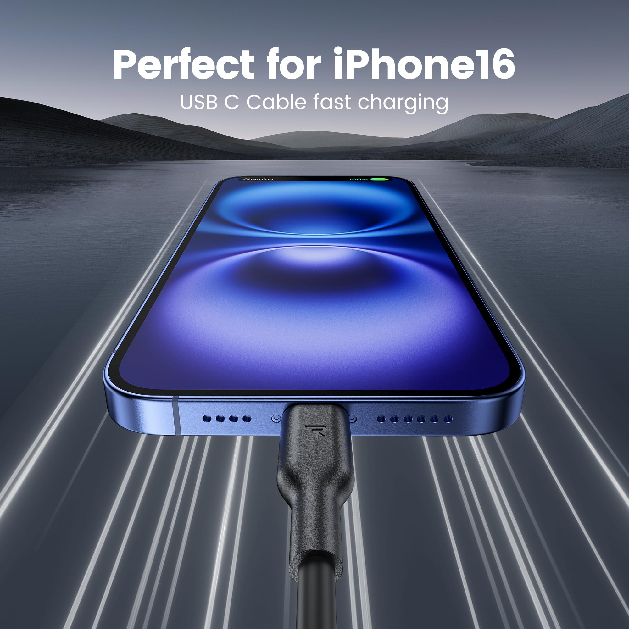 RAMPOW Cavo USB Type-C 4Pack 2M, Cavo USB C a USB C 60W, Cavo USB A USB C 3A, Cavo USB C per iPhone 16, Cavo USB Tipo C Ricarica Rapida per iPhone 15/16/15 Pro/16 Pro, iPad, Samsung Galaxy S22/S21