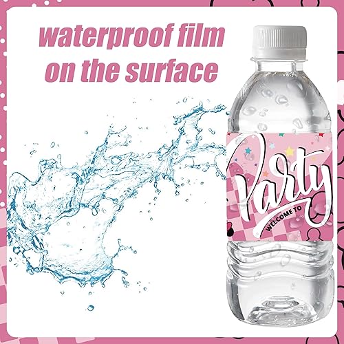 Miniatura 3 de Suministros de fiesta de cumpleaños de ratón, 48 etiquetas para botellas de agua de ratón rosa, recuerdos de fiesta de ratón, calcomanías de botella