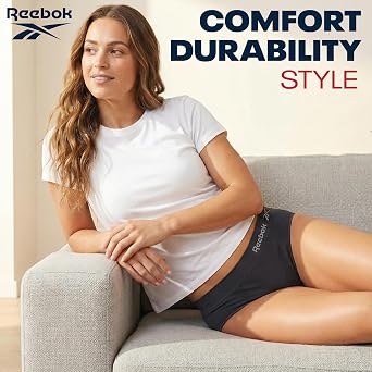 Reebok Womens Hipster Panties Underwear, Stretch Tag-Free Waistband 5 Pack