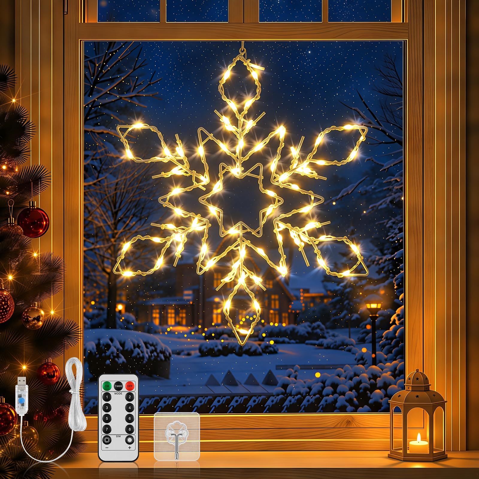 Roylvan Christmas Window Lights, Lighted Snowflake Hanging Decorations