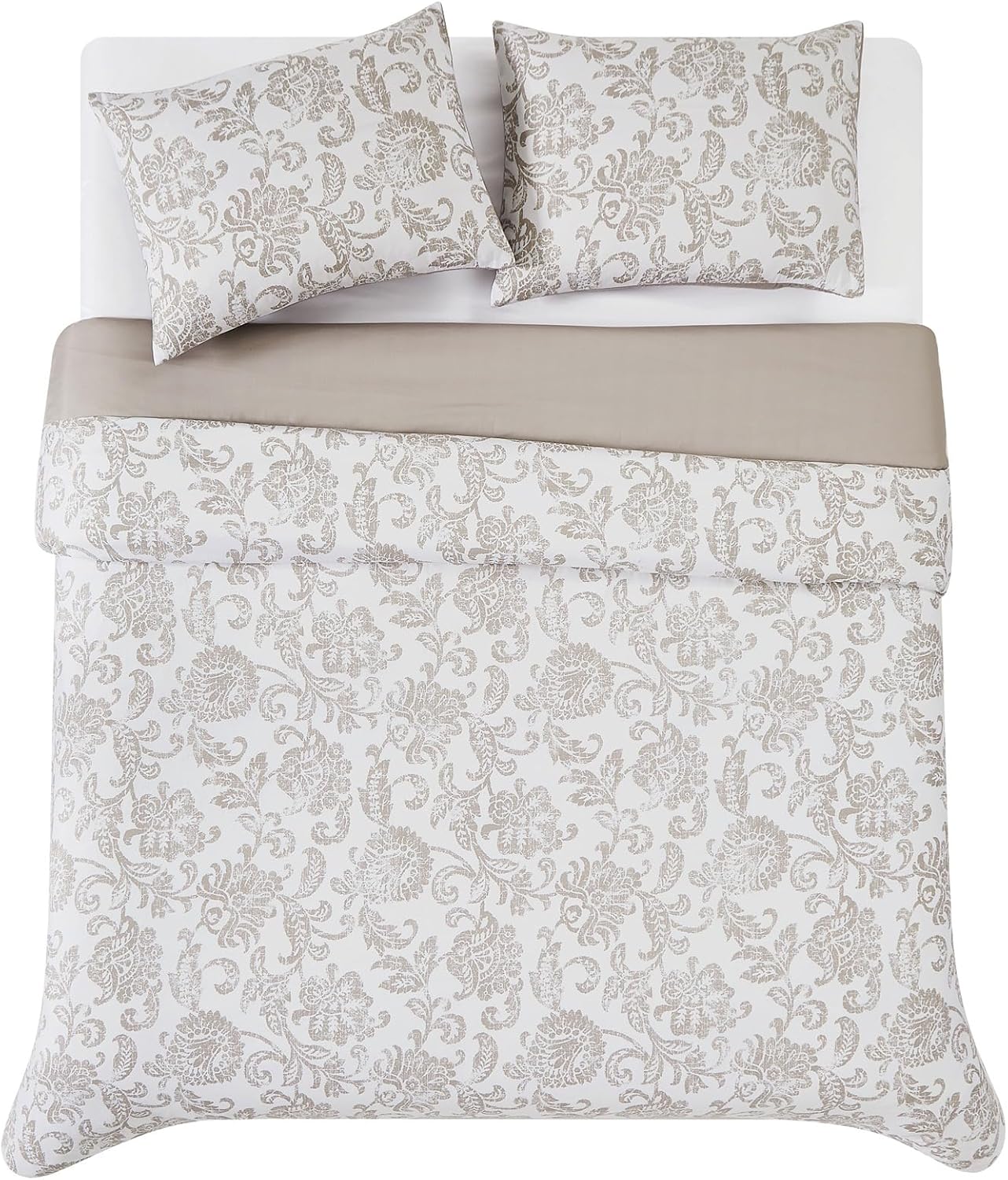 CANNON Sylvana Jacobean Comforter Set White and Taupe Polyester 2-Piece Twin Comforter Set, Geometric Themed, for Men and Women, Oeko-TEX Certified Confidence