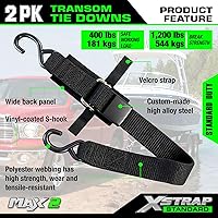 Vista 4 de XSTRAP STANDARD 2PK 2''x 4' Adjustable Tie-Down Wide Webbing Rated Capacity: 1200 lb Moving Straps Tie Downs Marine Boat Strap Trailer with Hooks