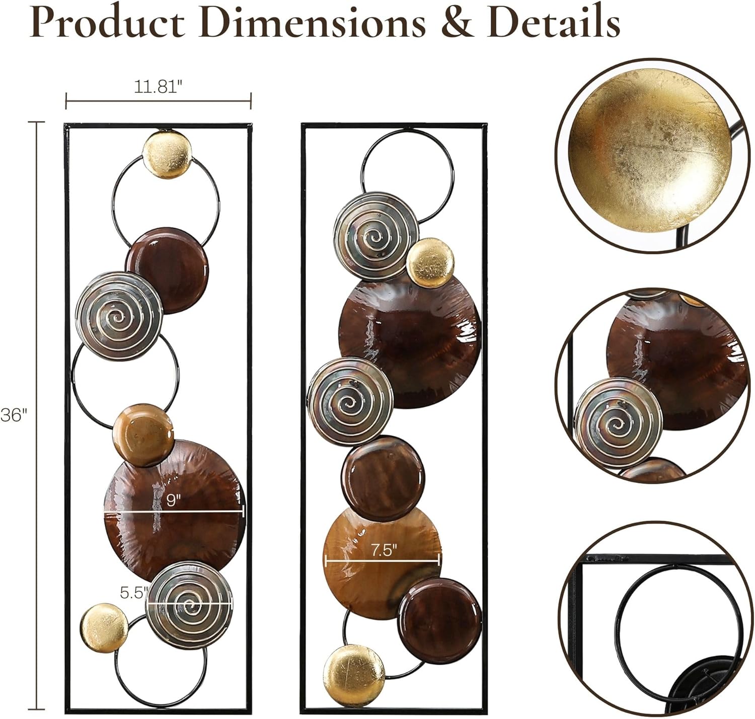 LuxenHome Metal Wall Art, 2 Pieces Abstract Wall Décor Brown Metal Wall Decor, 36" x 12" Minimalist Wall Sculptures Decor for Home, Living Room, Bedroom, Dining Room