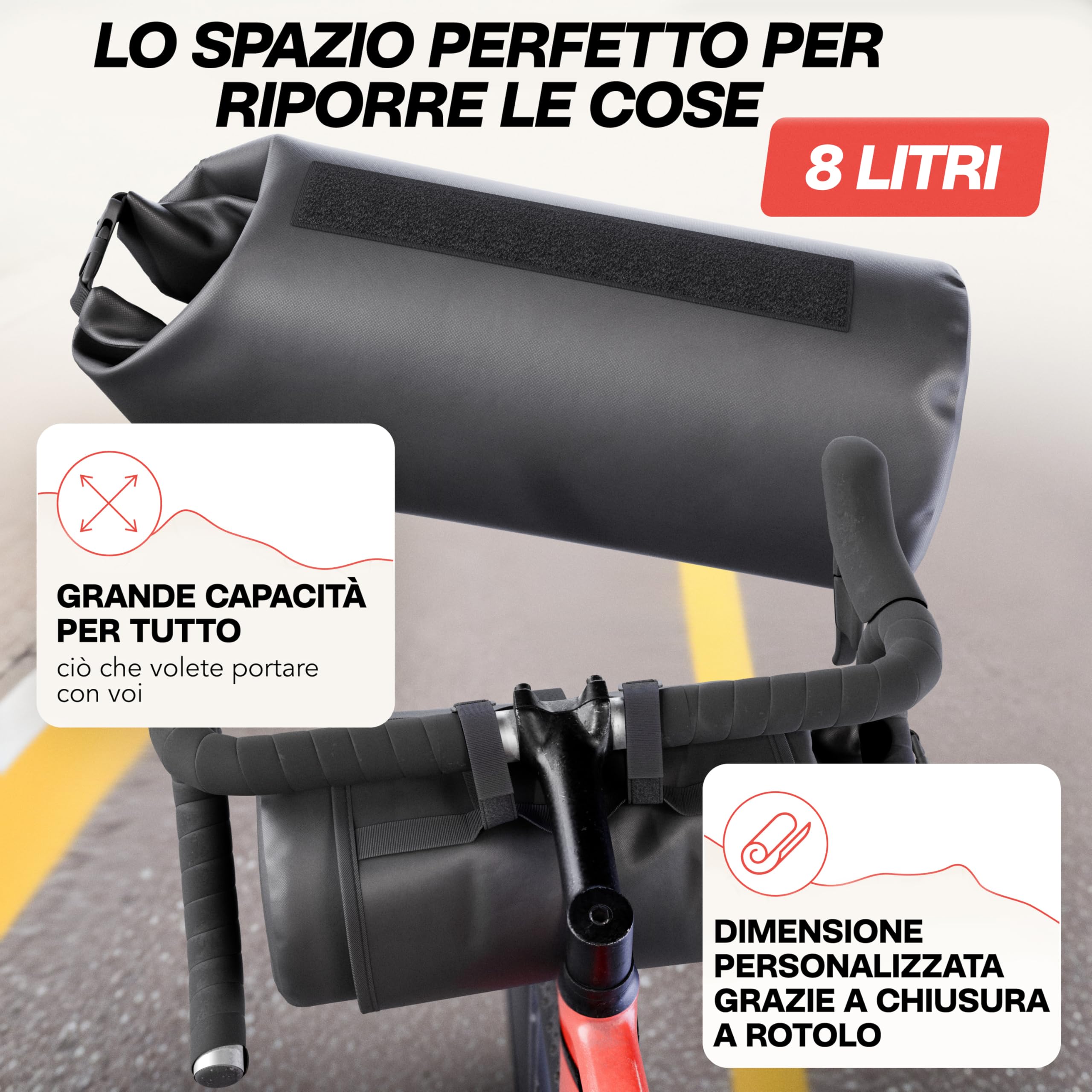 LAINFELD Borsa per manubrio bicicletta [8 litri] | 100% impermeabile | stampa riflettente – Borsa per bicicletta manubrio bicicletta anteriore bicicletta bicicletta bicicletta MTB