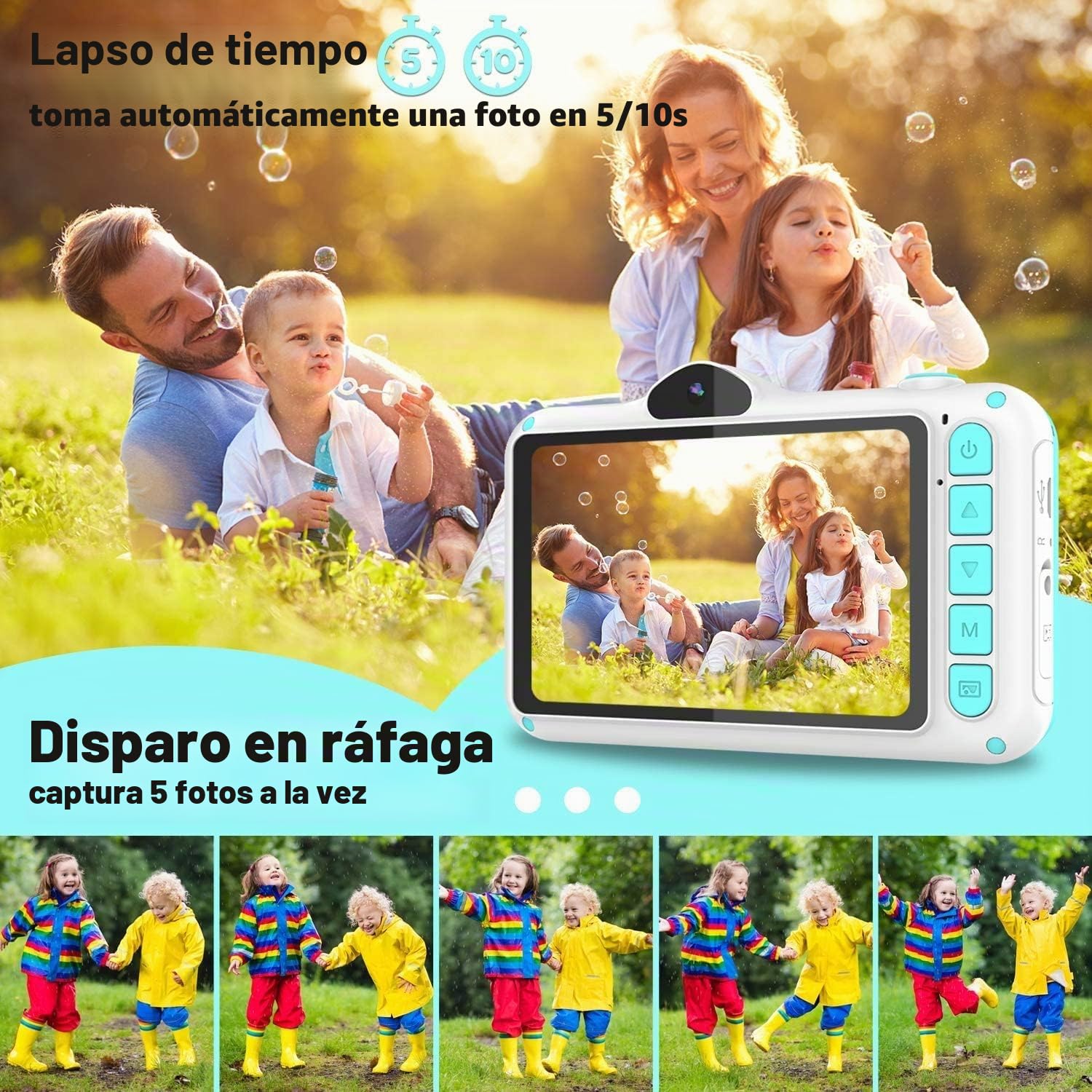 Cámara infantil, pantalla grande de 3,5 pulgadas, cámara digital para niños con tarjeta de 32 GB, 1080P HD 12 MP, anticaída, recargable por USB, cámara selfie para niños de 3 a 12 años, regalo de