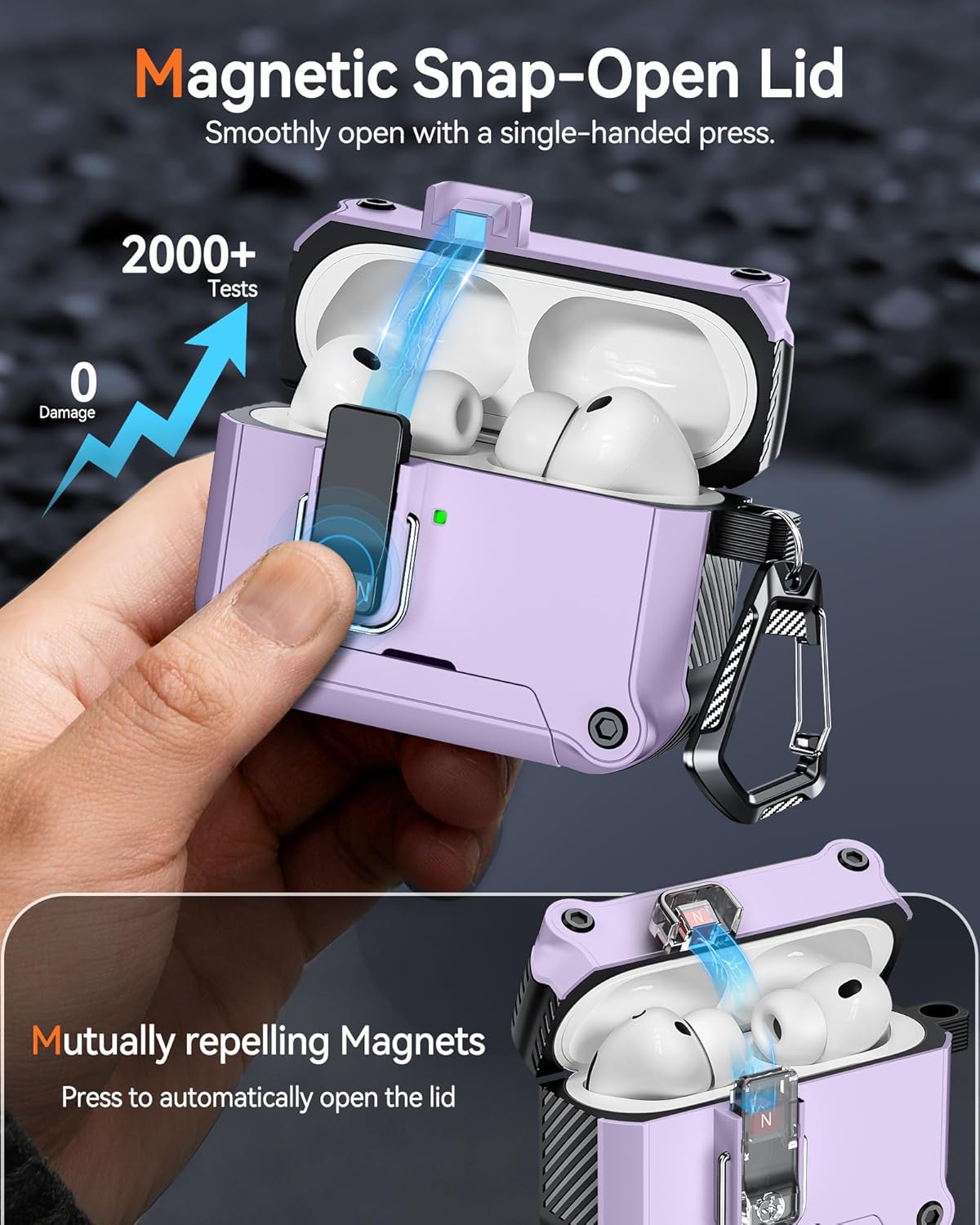 for AirPods Pro 3 Case 2025, Compatible with MagSafe - Designed with Safety Lock, Magnetic Snap-Open Lid and Phone Stand, Includes a Cleaner & Keychain - Rugged Tough Hard Shell