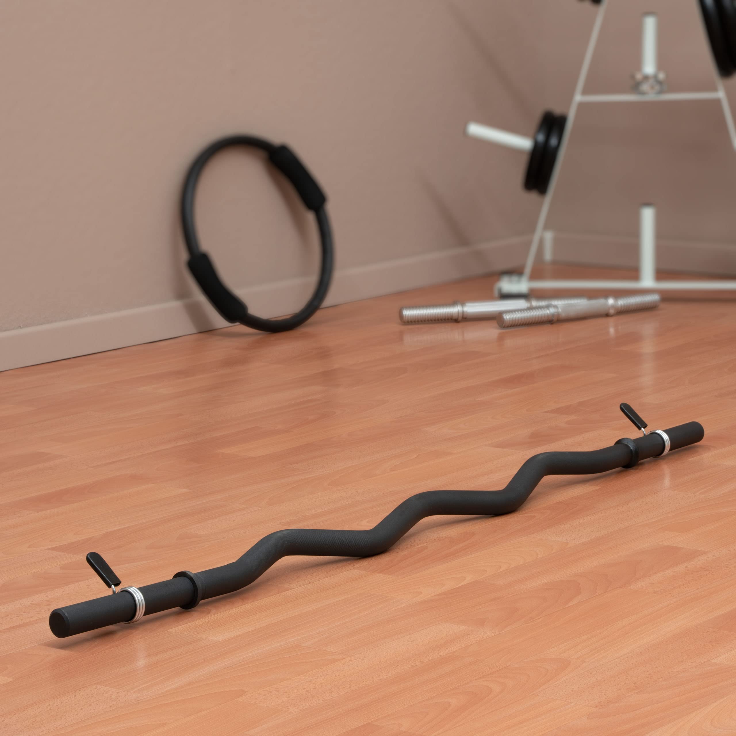 Curlstange 120 cm Krafttraining Zugstange schwarz Federverschluss Workout Bodybuilding Fitness-Zubehör Gewichtheben