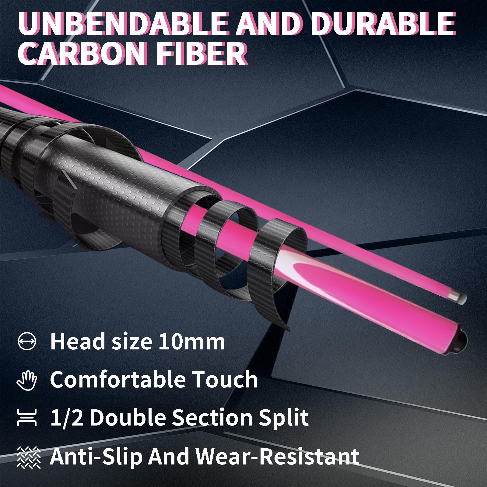 Carbon Fiber Pool Cue Stick 9.5mm Low Deflection Pool Stick Cue Stick Billiard Pool Cue Stick for Home Bars Pool Halls,Pink1