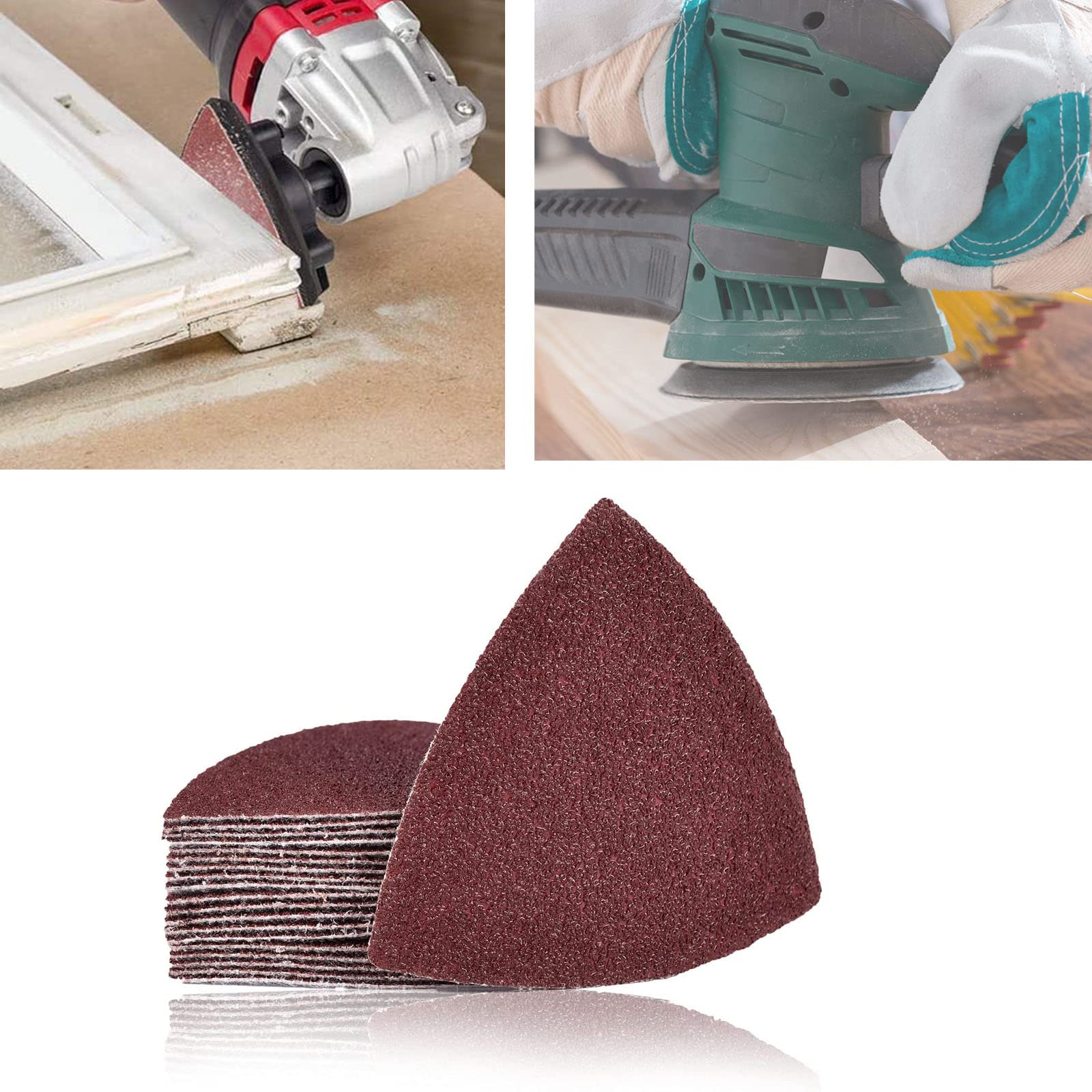 Lijadora de Detalles, Papel de Lija, Gancho de Lijado Triangular y Bucle, Papel abrasivo, Almohadilla de Lijado Multiherramienta for Muebles de Madera(10pcs,60Grit)