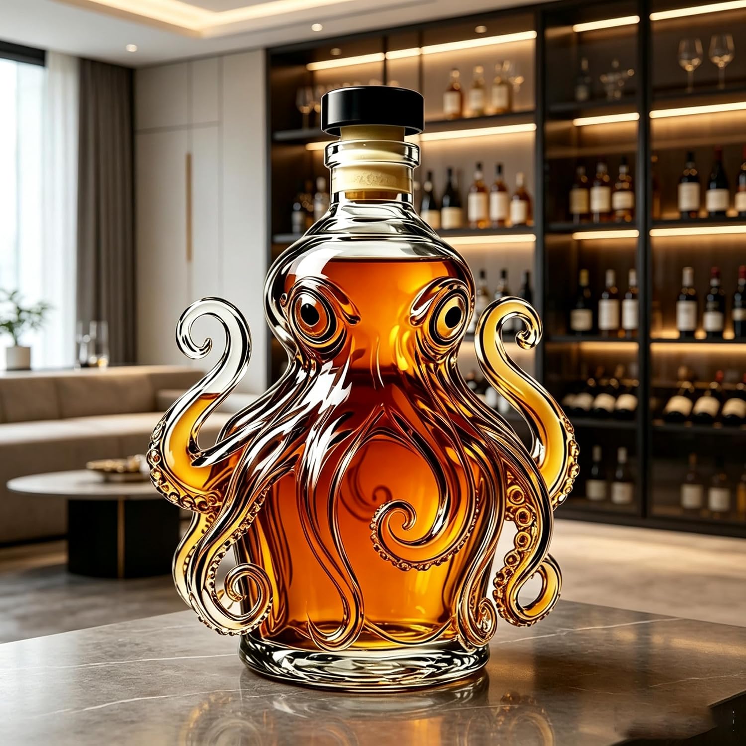 New cute octopus shaped whiskey decanter glass bottle designed specifically for whiskey enthusiasts, home bar decor, and gifts