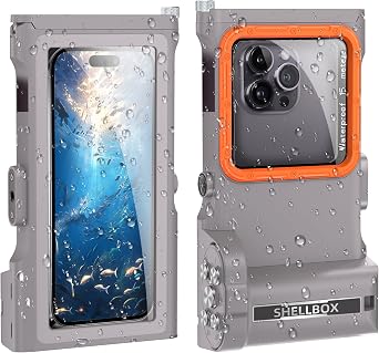 Dive Scuba Case-50FT/15M Waterproof Underwater Phone Housing for Snorkeling Filming Picture, Compatible with iPhone 15/14 Pro Max/Samsung Galaxy S25/24/23 Ultra Plus, Grey & Orange