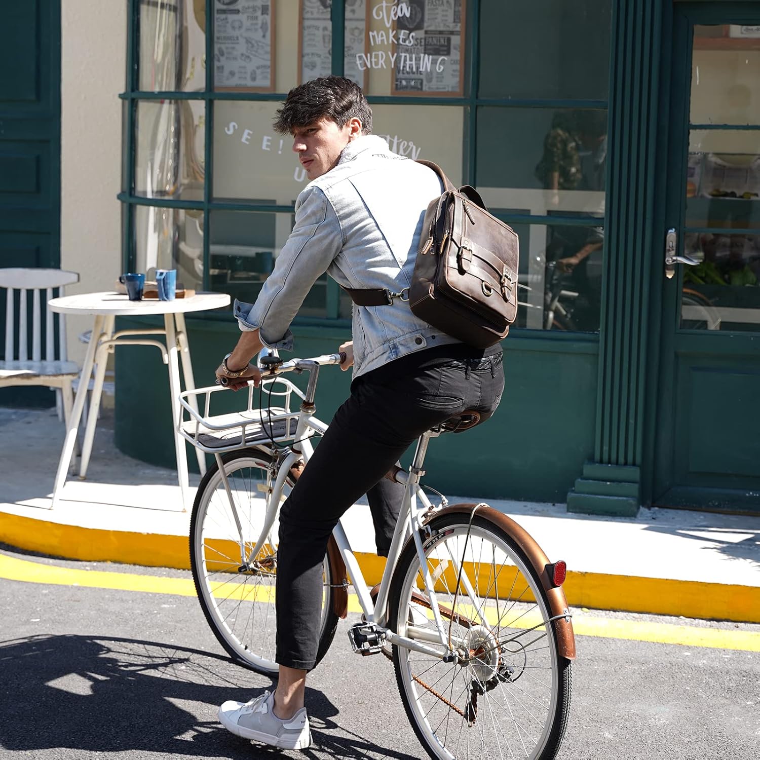 Polare Full Grain Leather Shoulder Backpack Travel Rucksack Sling Bag Messenger Crossbody Bag Daypack