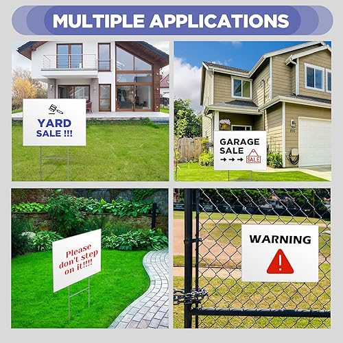 Miniatura 3 de Paquete de 32 letreros en blanco para patio con estacas de metal de 19 x 14 pulgadas, letrero de venta de césped corrugado de doble cara con