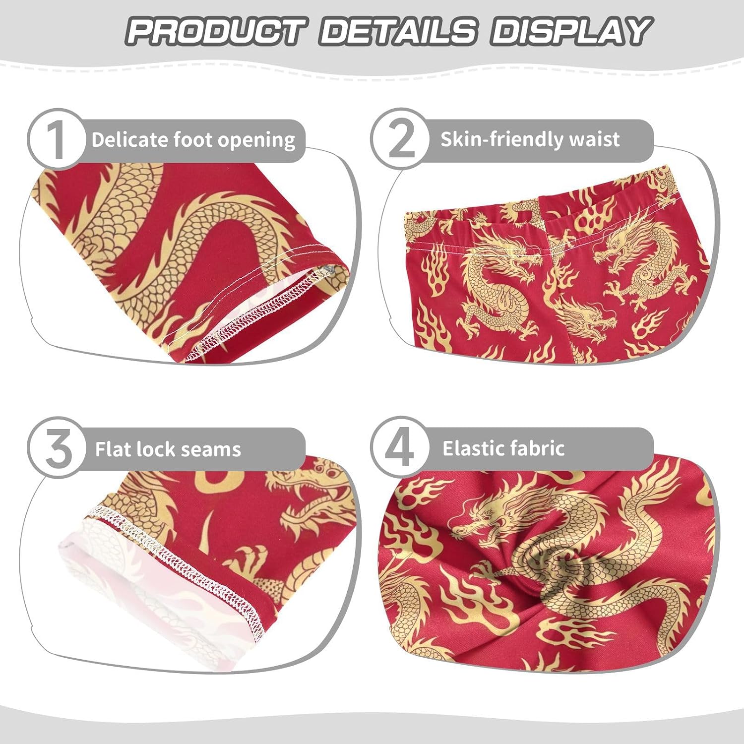 Active Leggings for Girls Chinese Dragon Red