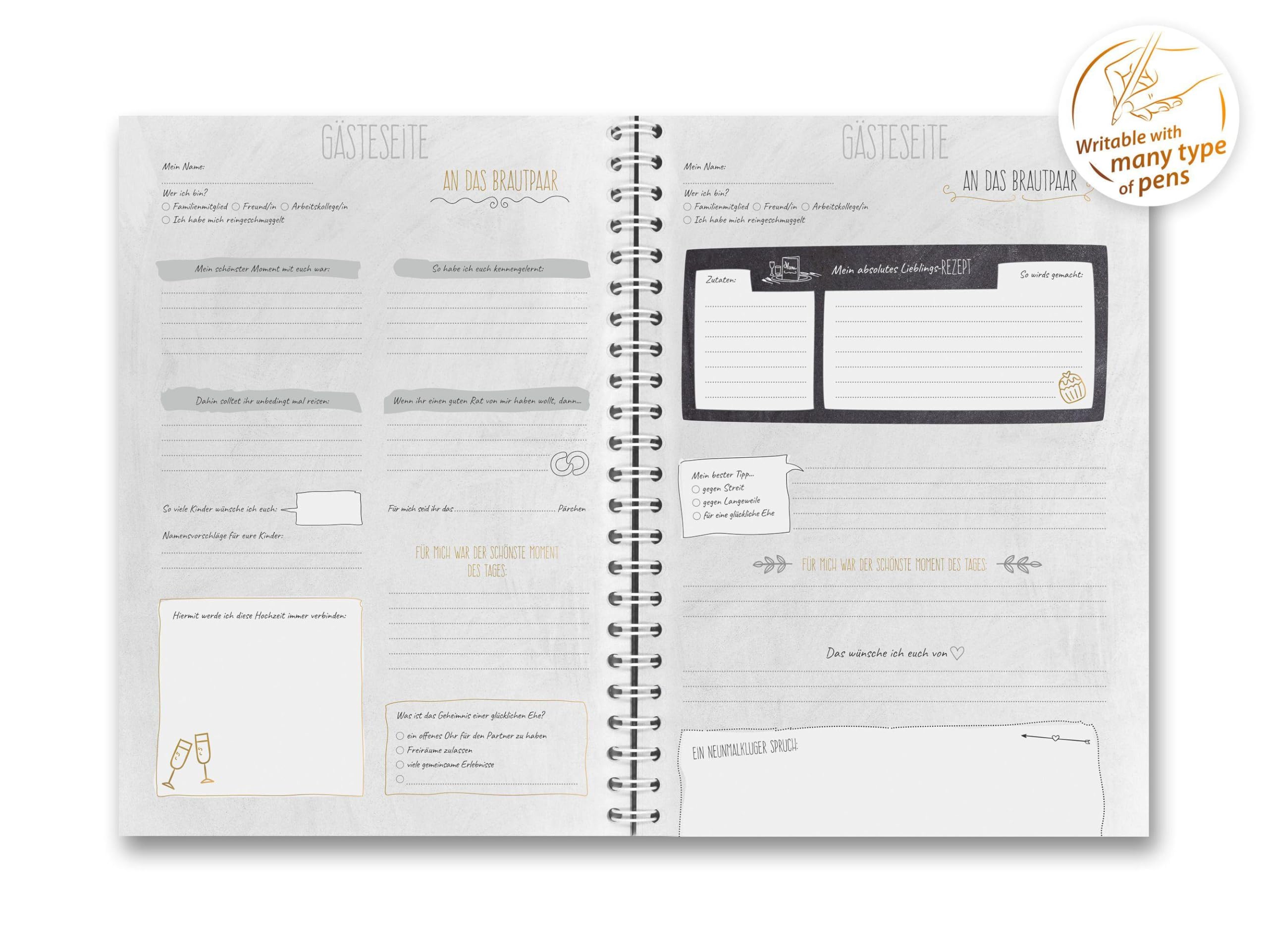 familiawedding black-Doodle- Design XXL Gästebuch zur Hochzeit: riesengroßes modernes schwarzes Hochzeitsgästebuch mit lustigen Fragen zum Ausfüllen (Hochzeitsgästebücher im XXL Format: A3)