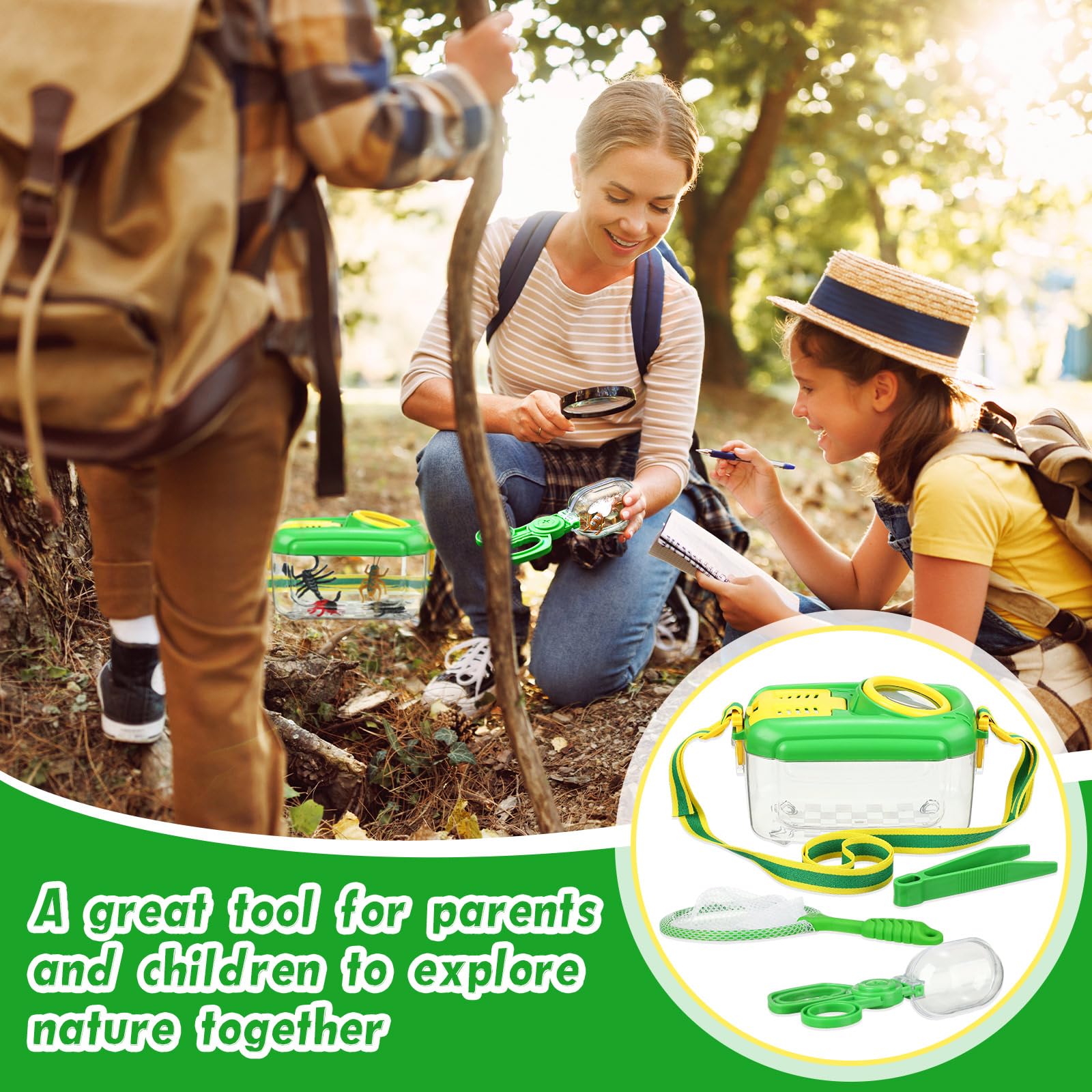 Halloscume 4 Sets Bug Catcher for Kids Students Kids Bug Catching Kit Collector Bug Box with Bug House, Butterfly Net, Bug Tweezer, Bug Cage Bug Habitats Container Collection Outdoor Explorer Gift - Image 6