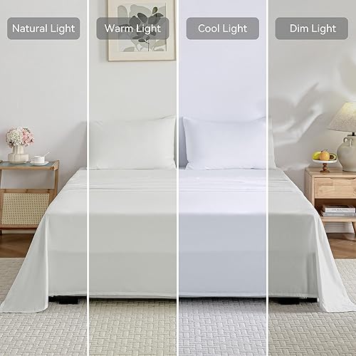 Miniatura 6 de JELLYMONI Sábana bajera ajustable 100% algodón lavado, color blanco crema, tamaño King extra profundo de 16 pulgadas, ultra suave, transpirable,