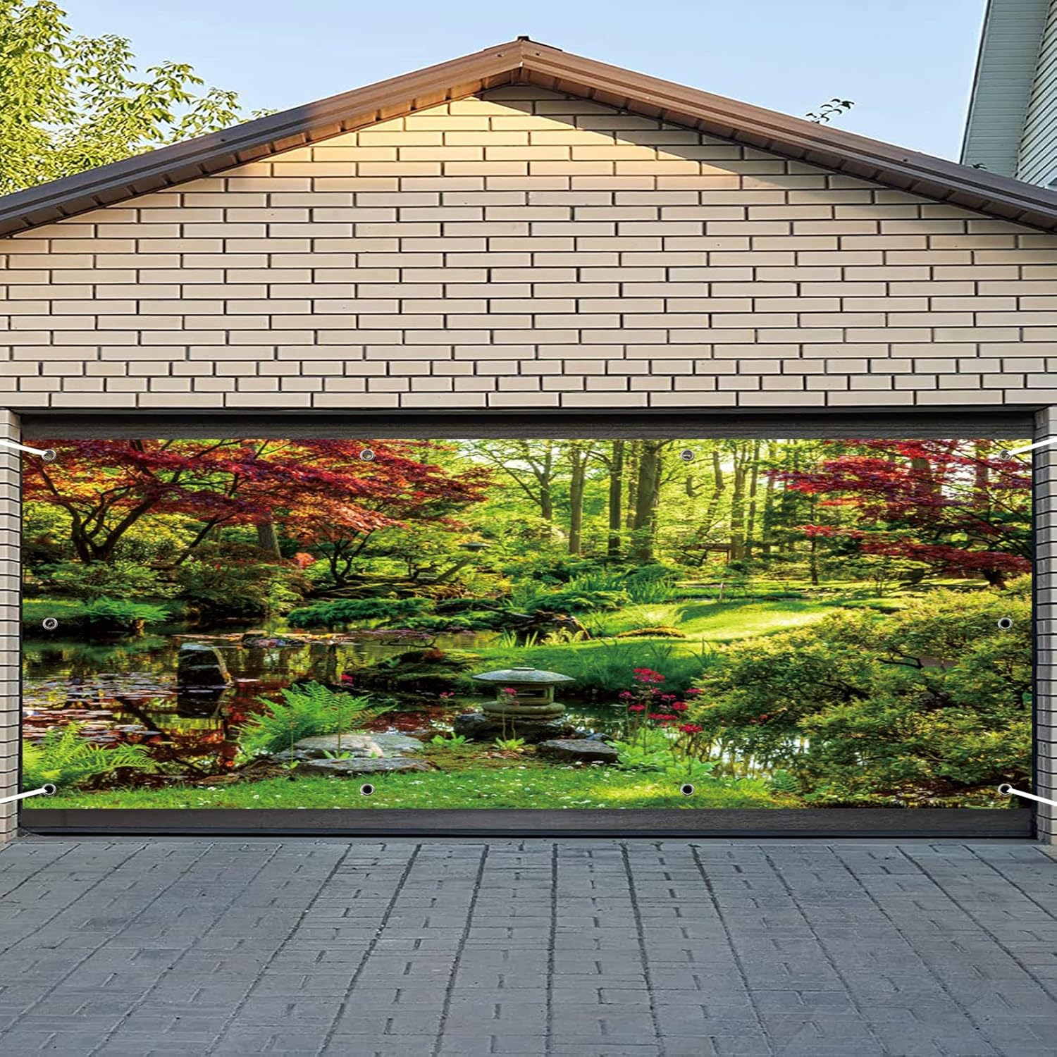 CSFOTO 7x16ft Park Scenery Garage Door Decoration Banner Spring Garden Sunshine Plants Lake Garage Decoration Wallpaper Spring Natural Landscape Wall Decoration Murals Portrait Props