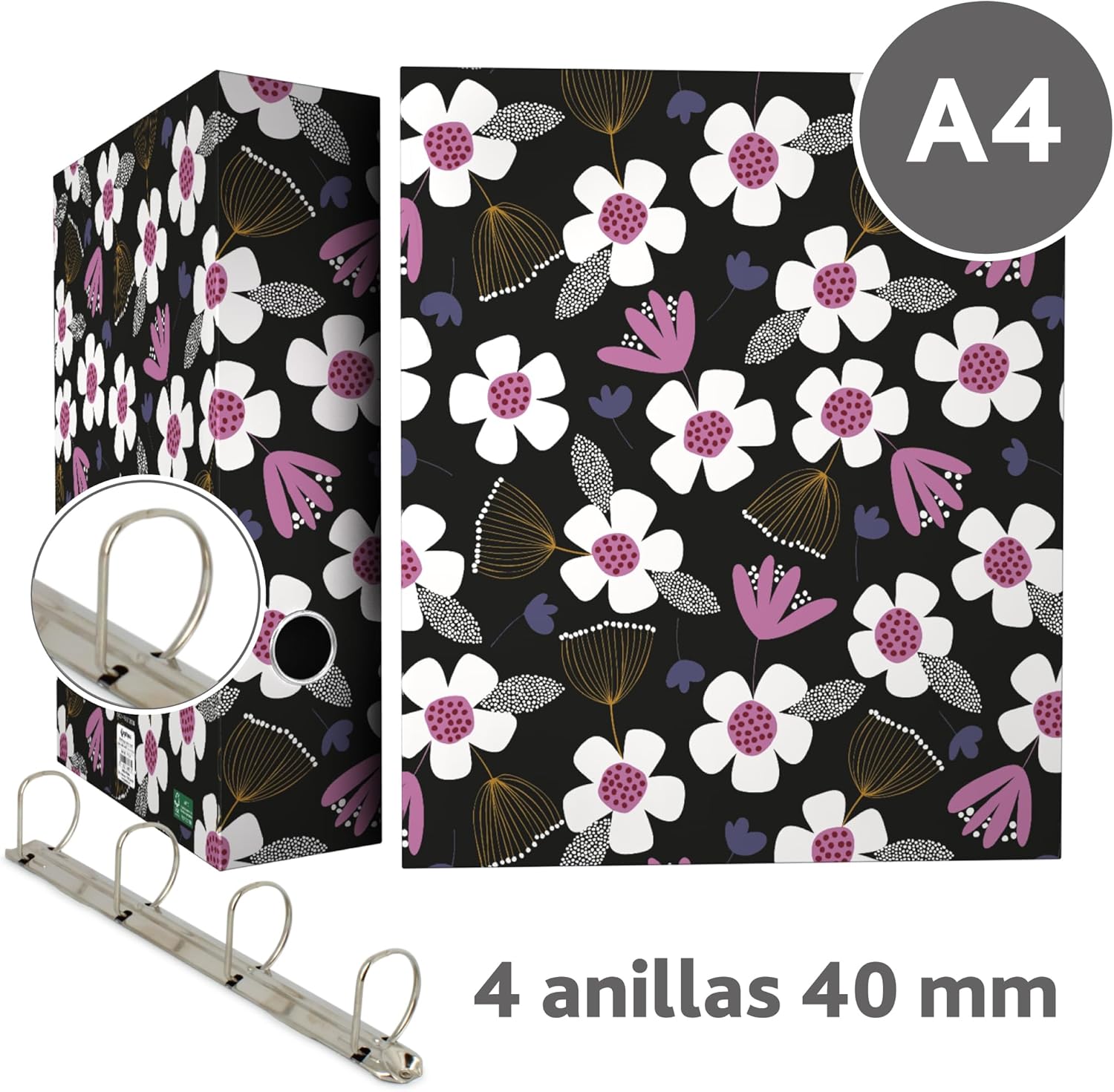 Grafoplás 88171991 Jocelyn Proust Collection 4-Ring Binder 40 mm, Floral Model, A4