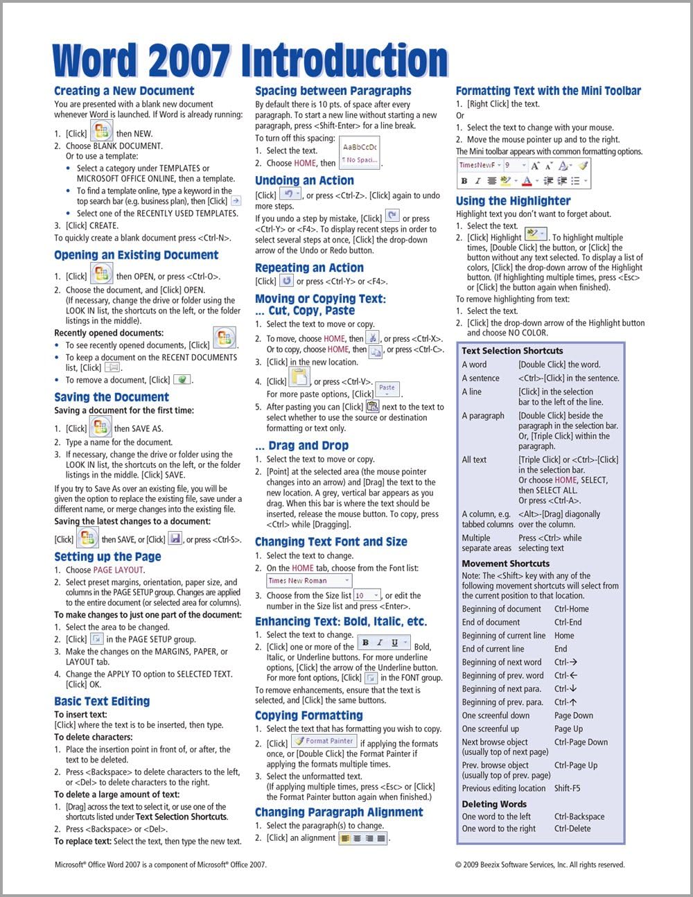 Microsoft Word 2007 Introduction Quick Reference Guide (Cheat Sheet of Instructions, Tips & Shortcuts - Laminated Card) by Beezix Inc (January 31,2007)