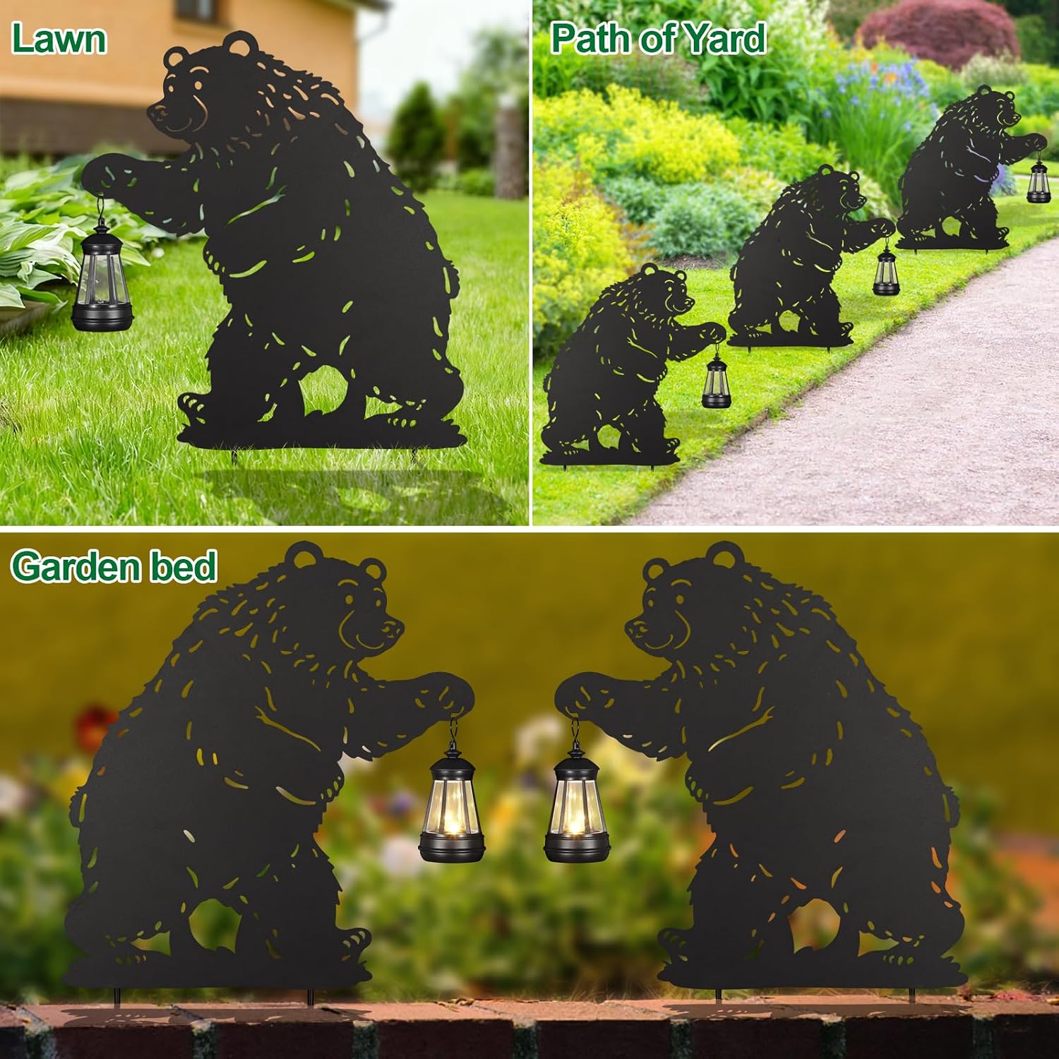 nawaza Bear Metal Garden Stakes Decorative 2Pack,Solar Lights Outdoor Garden Decor Stake,Birthday Gifts for Mom Women,Decorative Metal Housewarming Ornament for Lawn Patio Yard Pathway Black.