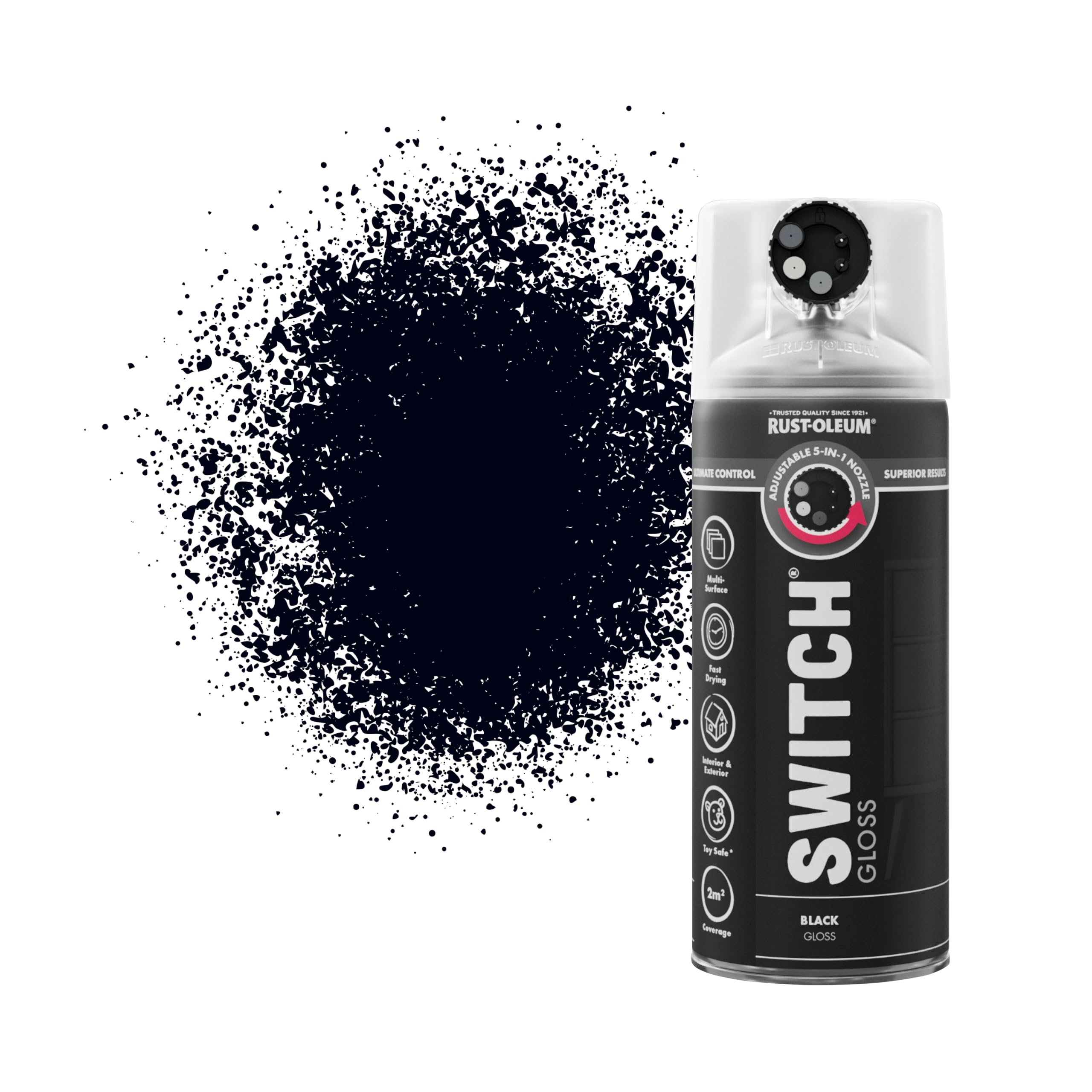 Rust-Oleum Switch 5 in 1 Nozzle Multi Surface Topcoat Decorative Spray Paint Aerosol 400ml Black Gloss Finish