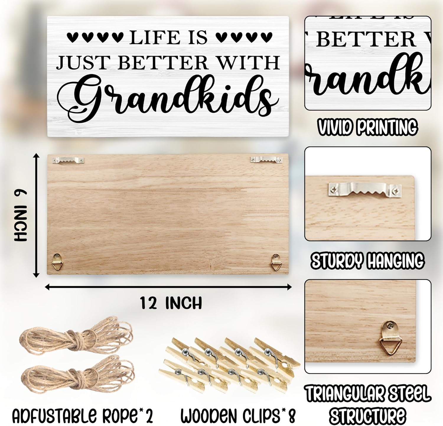 Grandkids Grandparents Picture Frame Photo Hanging Display, Grandparents Grandma and Grandpa Gifts, Life Is Better with Grandkids Picture Board Photo Holder for Wall Decor - Image 7