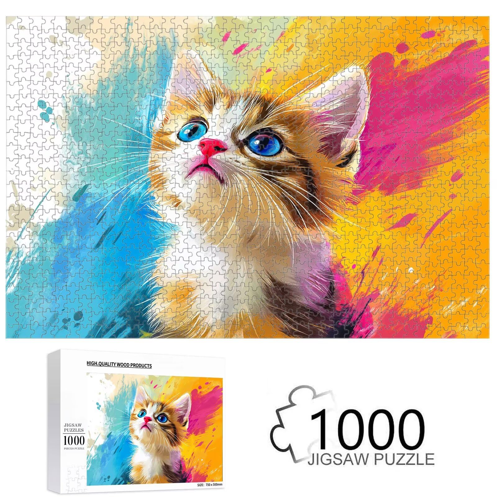 Puzzle 1000 Pezzi - Gatto & Colorato - Puzzle in Legno Durevole 1T#850