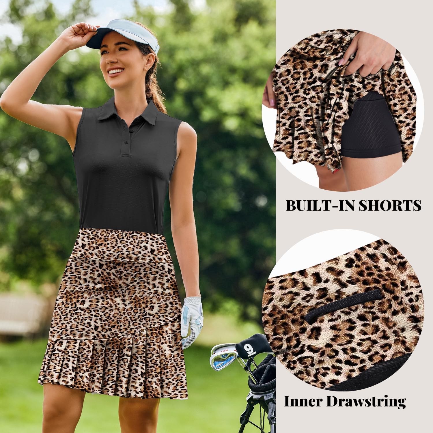 PINSPARK Golf Skirts for Women 20" Modest Knee Length Skort Pleated Tennis Skirt with Shorts High Waisted Tummy Control Skort - Image 5