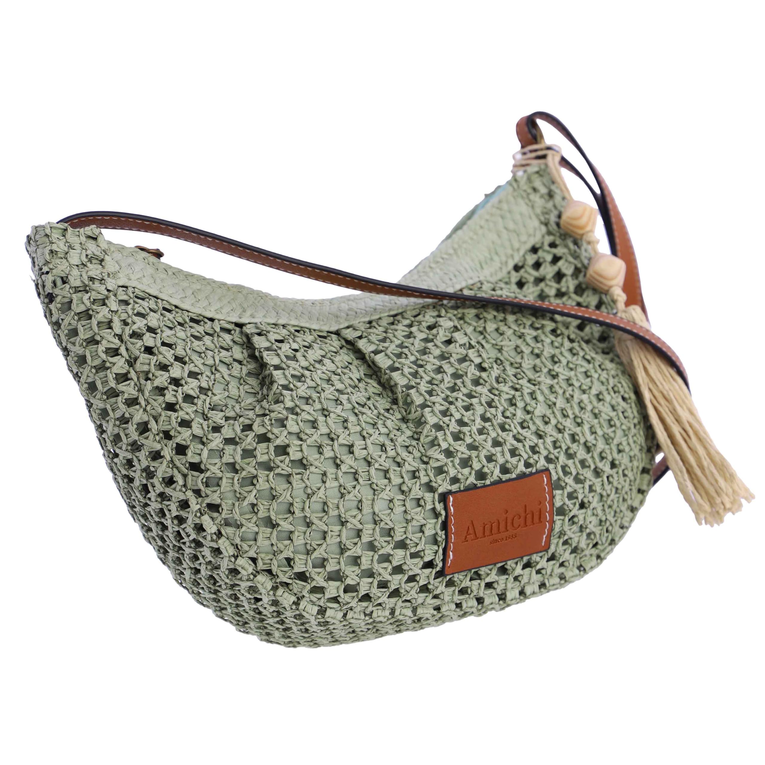 AMICHI - Bolso bandolera mujer de rafia - Bolso playa mujer mimbre con correa ajustable - Bolsa playa para mujer, Mojácar