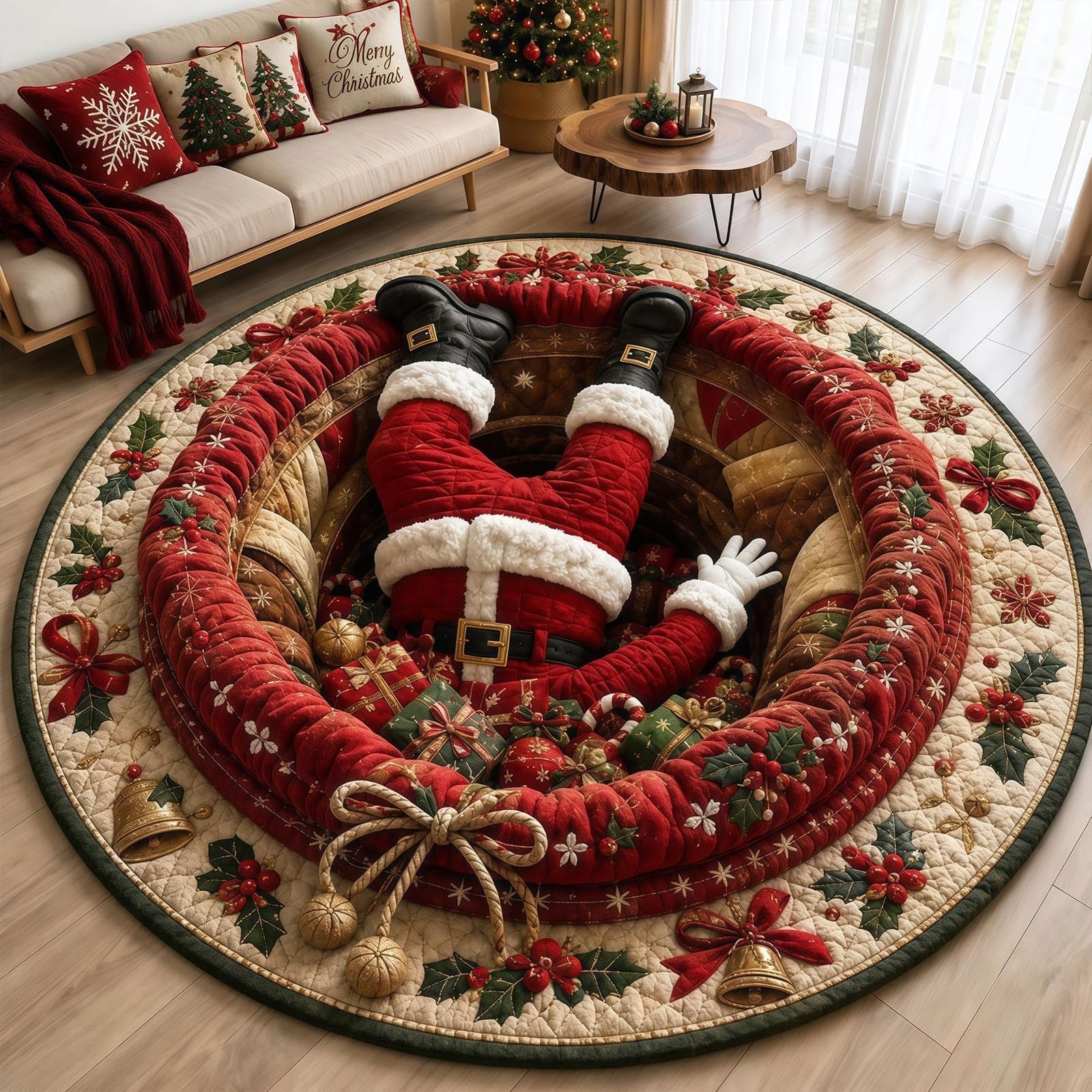3D Christmas Rugs Optical Illusion Round Mat, Realistic 3D Xmas Rug — image 1